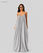 SIlver Grey Backless Cami Gathered Maxi Dress with Back Flow