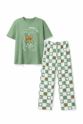 Olive Green Printed Night Suit