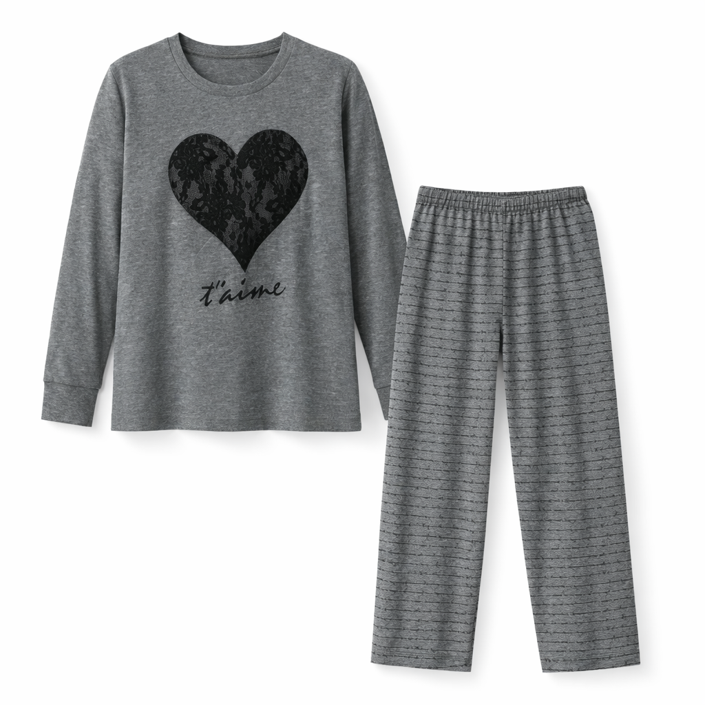 Black Heart Printed Night Suit