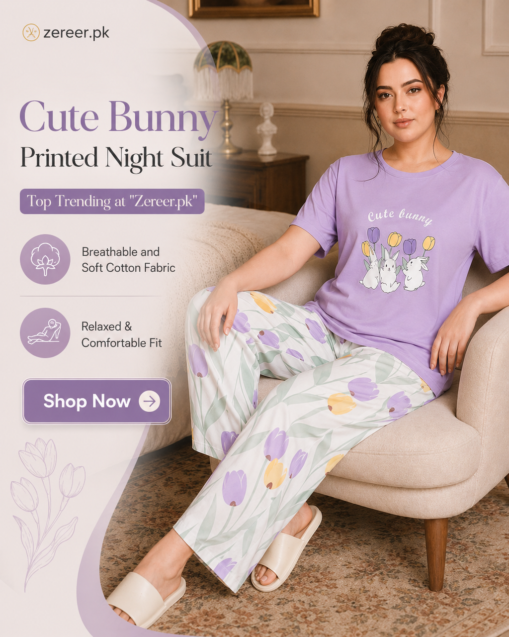 Cute Bunny Printed Night Suit