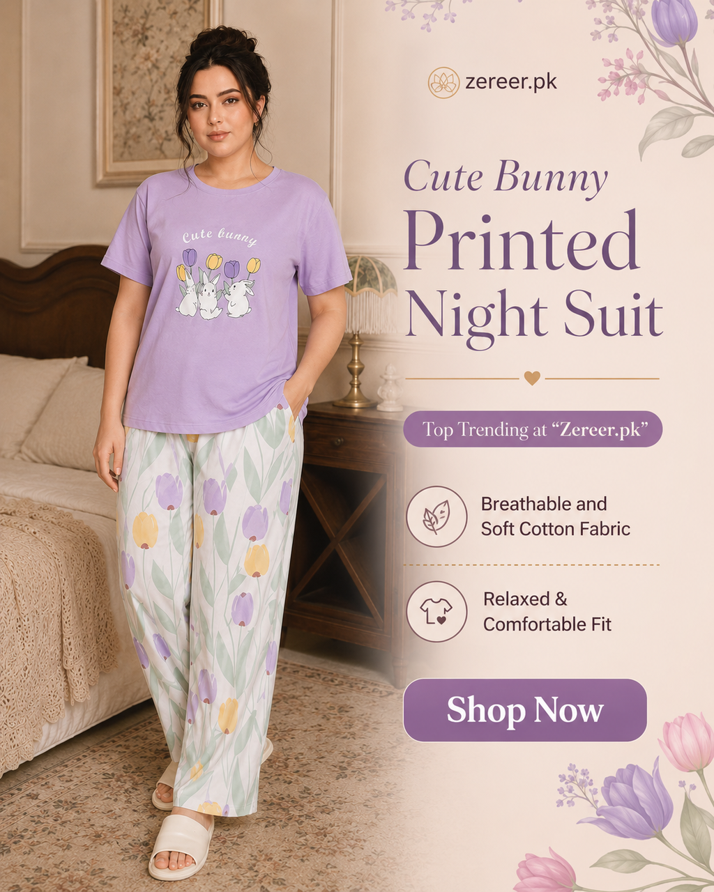 Cute Bunny Printed Night Suit