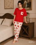 Red Pocket Flower printed Night Suit