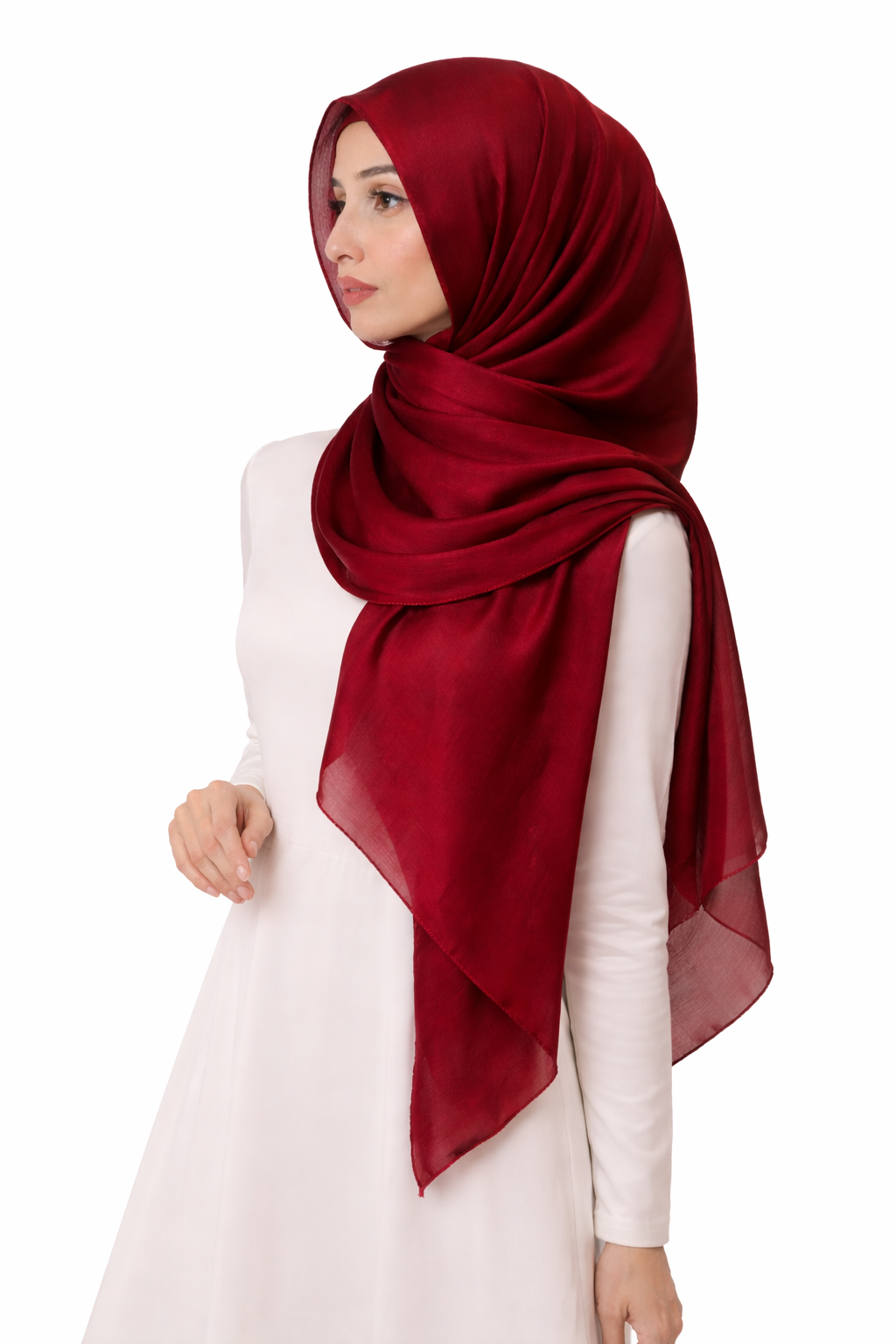 Burgundy-Instant Chiffon Hijab with Built-in Magnets