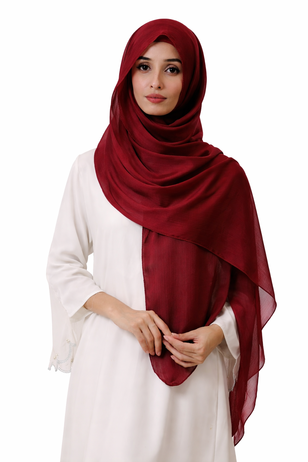 Burgundy-Instant Chiffon Hijab with Built-in Magnets