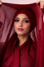 Burgundy-Instant Chiffon Hijab with Built-in Magnets