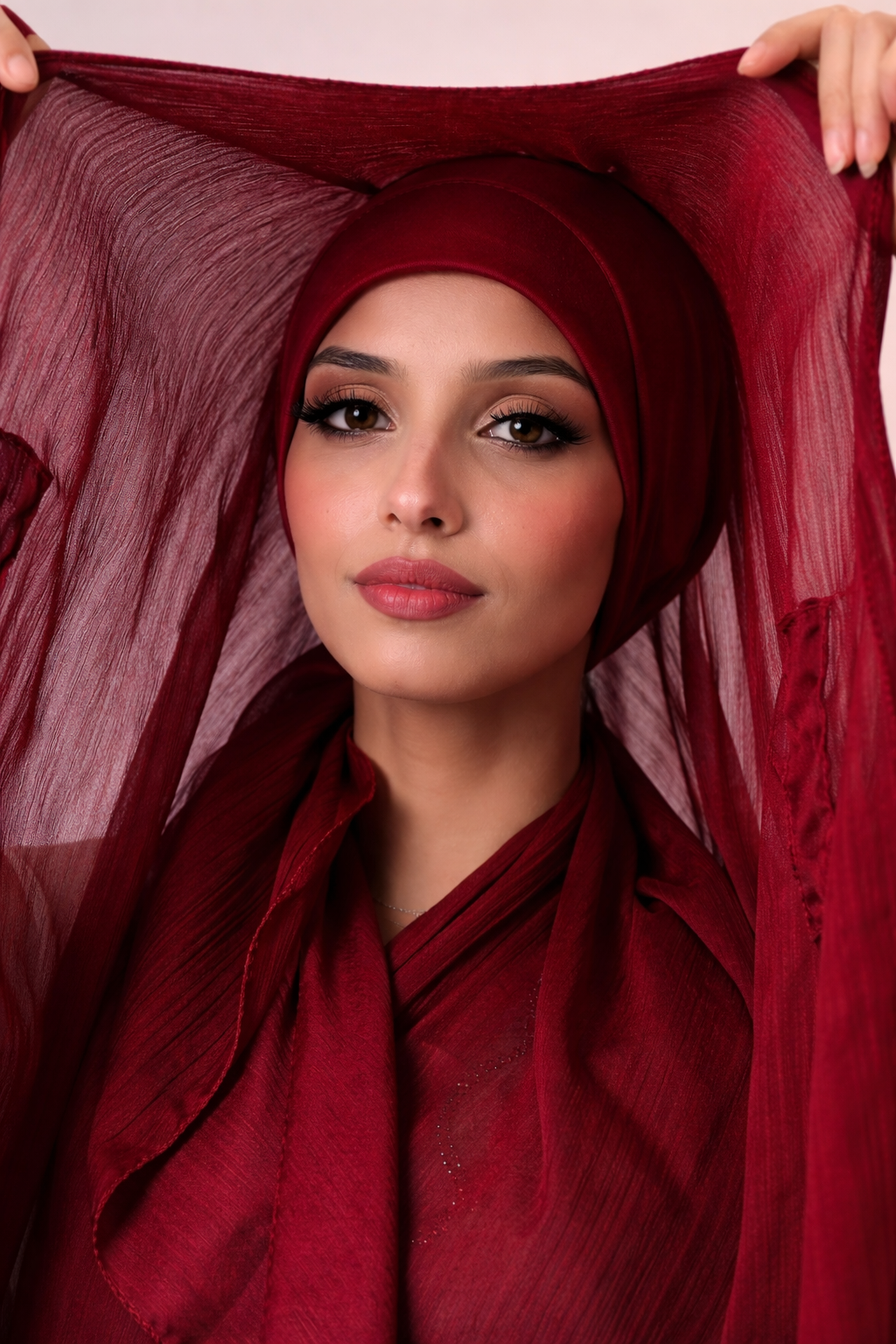 Burgundy-Instant Chiffon Hijab with Built-in Magnets
