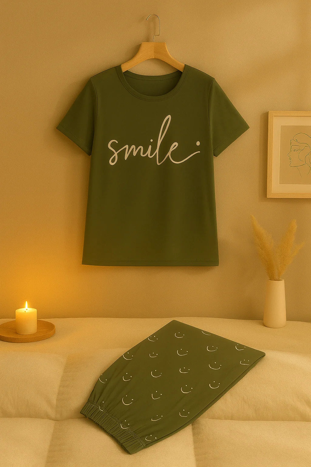 Happy Mood Green T-Shirt with Pajama