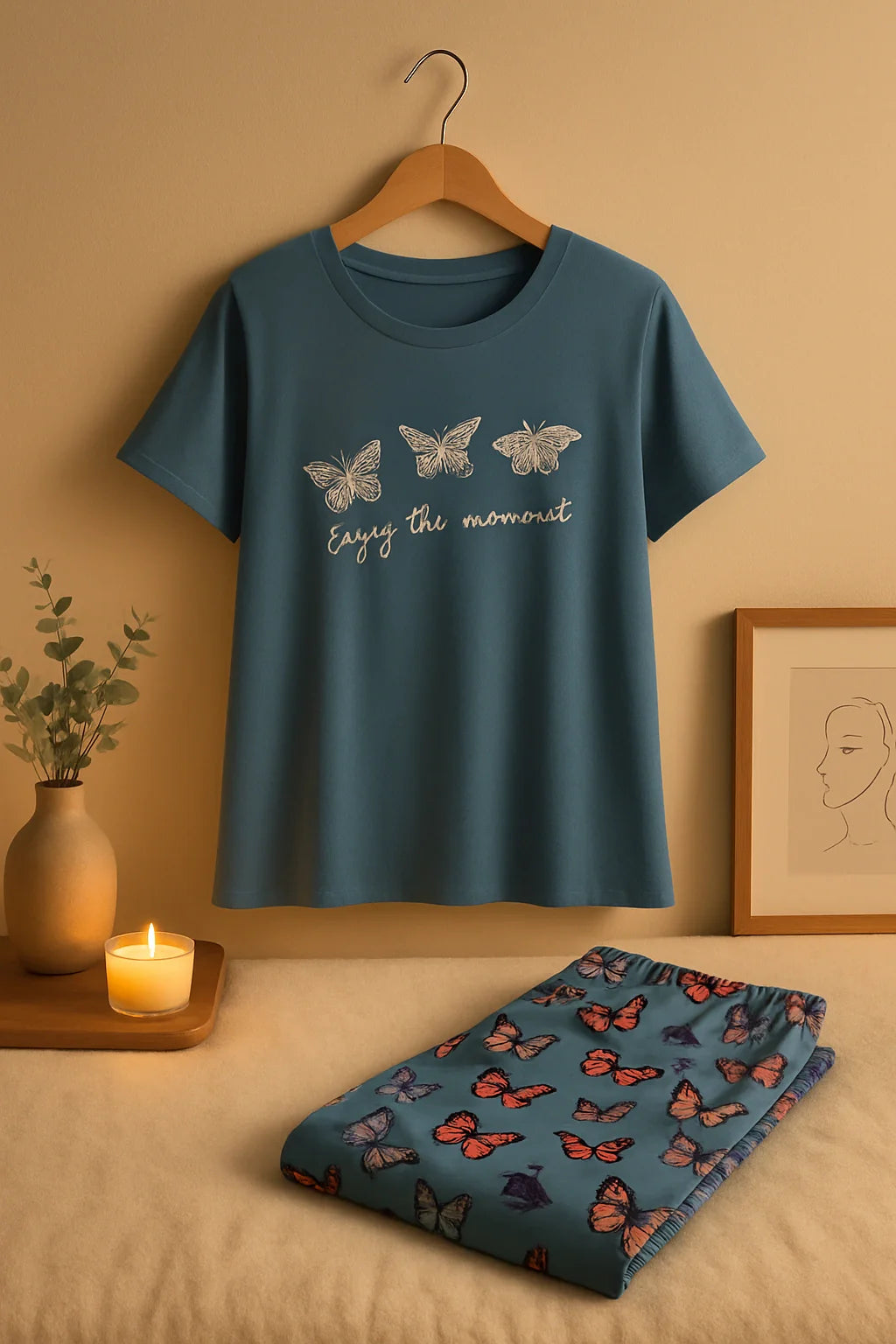 Multi Colours Butterfly T-Shirt With Pajama