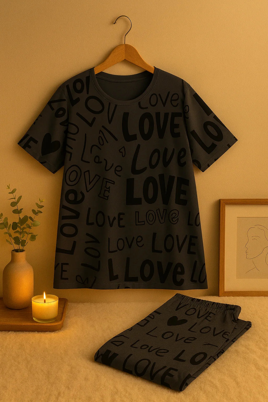Gray love printed shirt and trouser