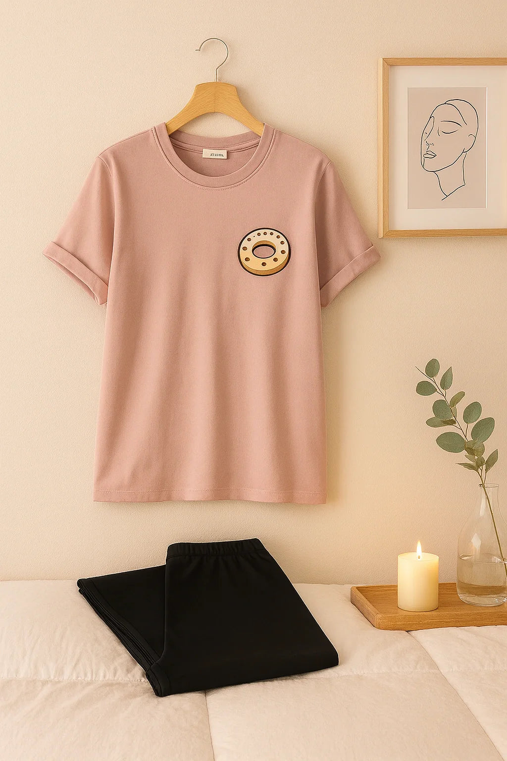 Pink Donut Drip Printed Shirt And Black Trouser