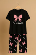 Black Bowknot T-Shirt With Pajama