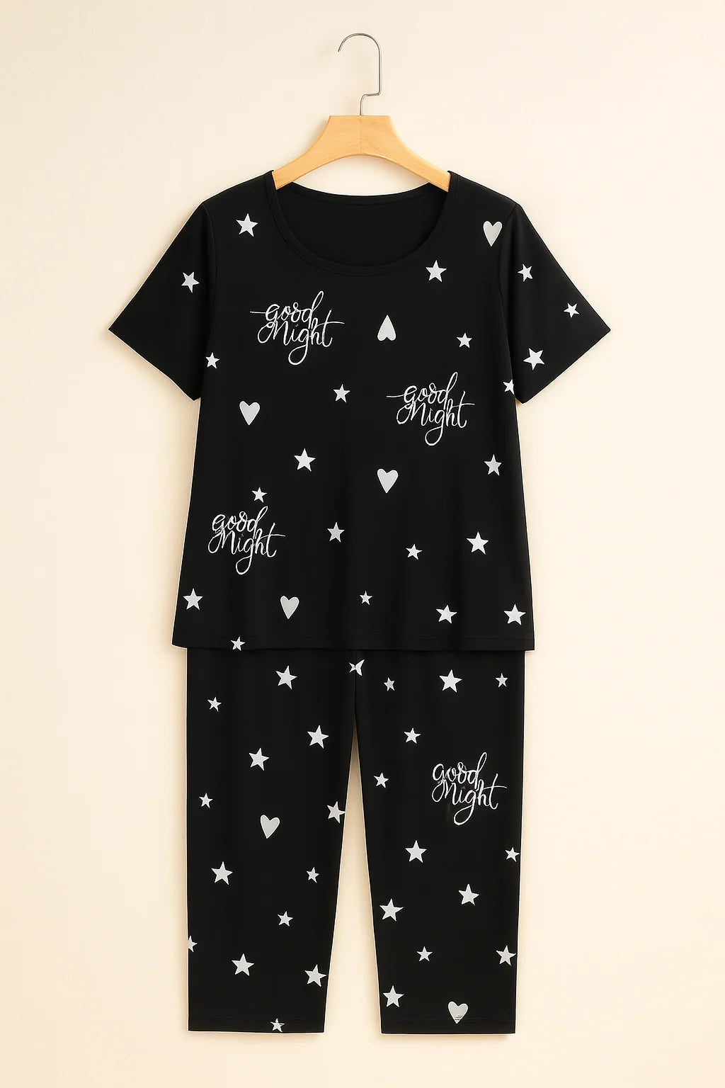 Black Goodnight T-Shirt With Pajama