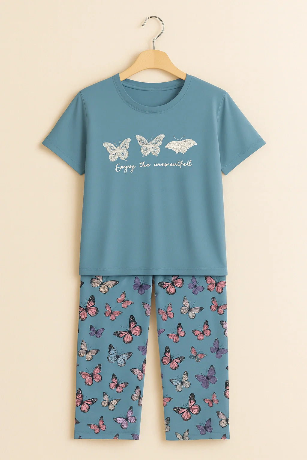 Multi Colours Butterfly T-Shirt With Pajama