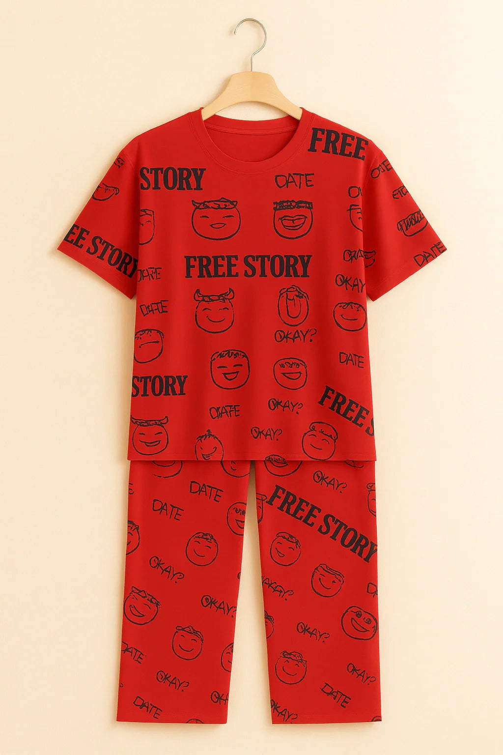 Red Dream Story T-Shirt With Pajama