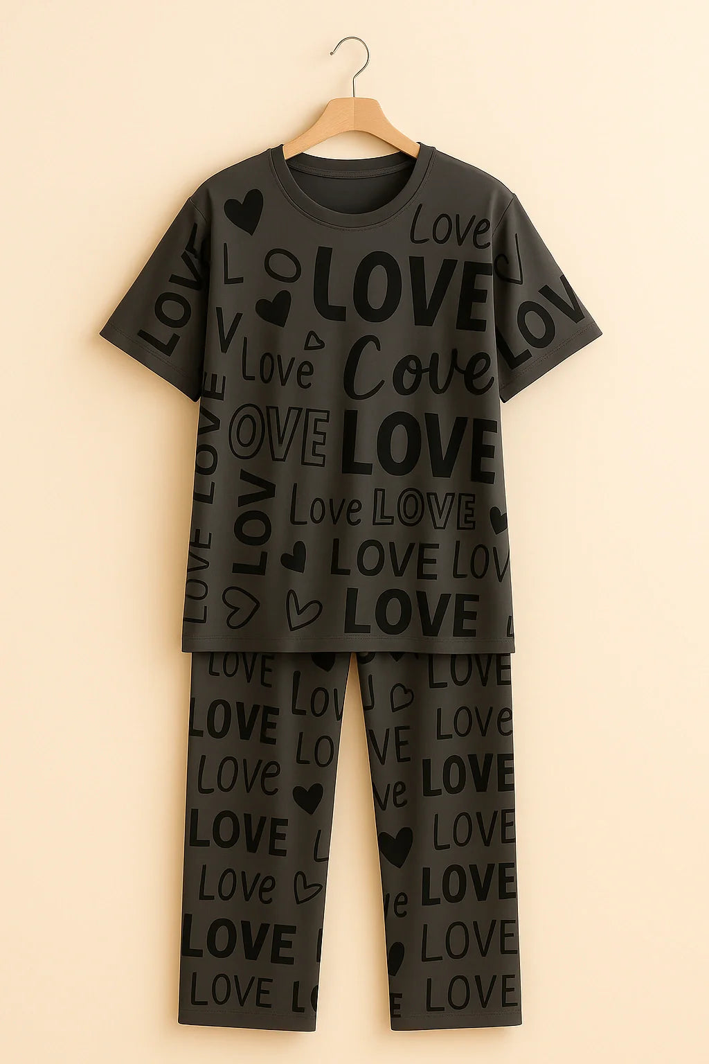 Gray love printed shirt and trouser