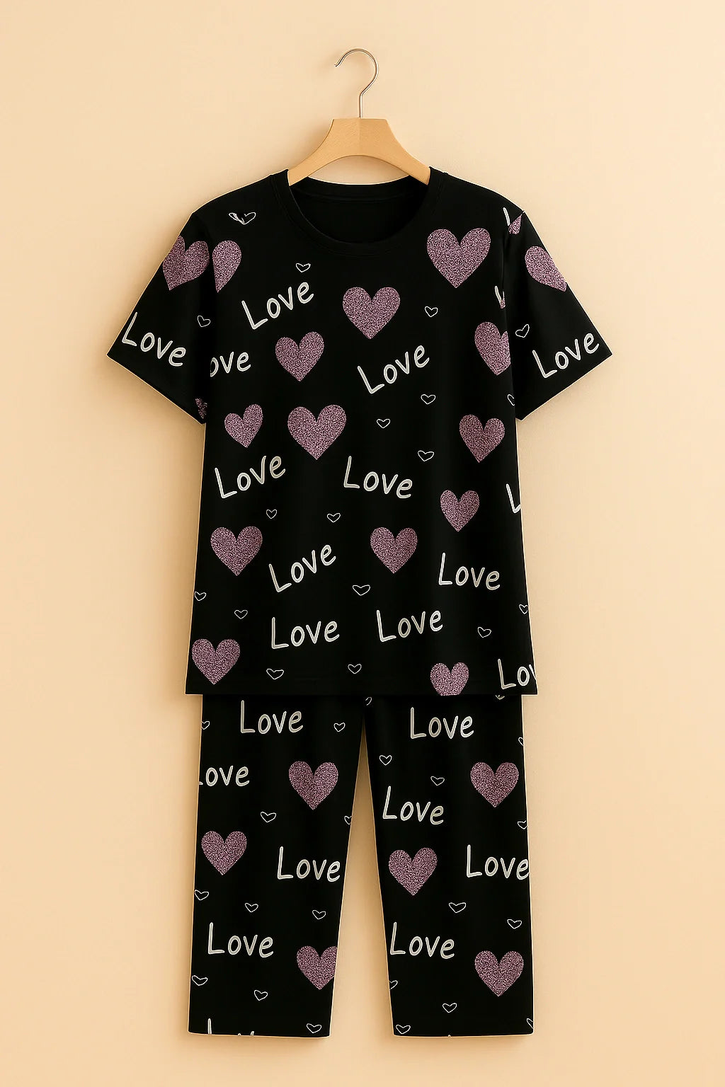 Black Love Heart T-Shirt With Pajama
