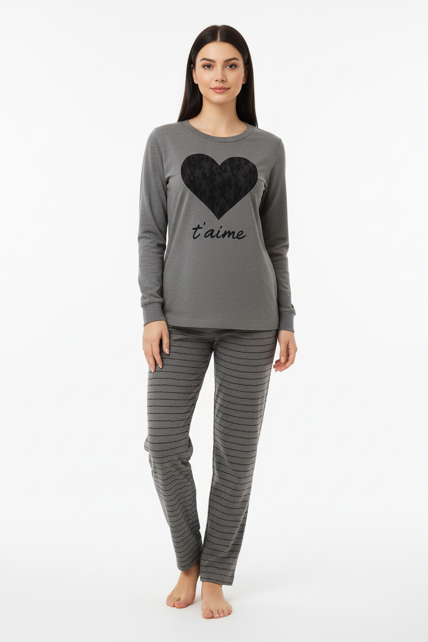 Black Gray Heart T-Shirt With Pajama