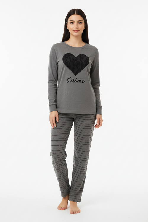 Black Gray Heart T-Shirt With Pajama