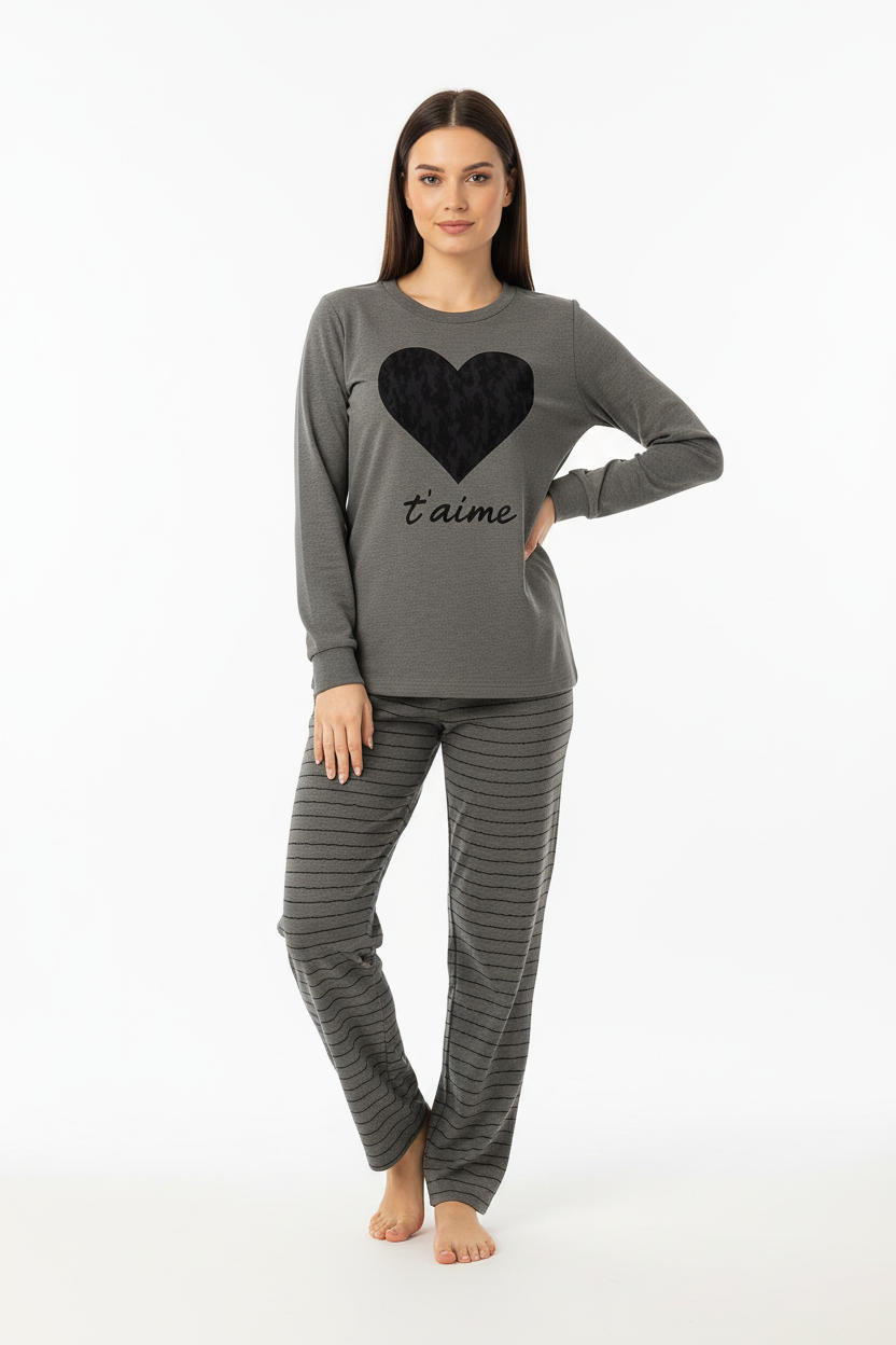 Black Gray Heart T-Shirt With Pajama