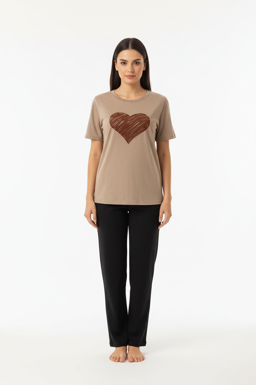 Caramel Heart Nightwear T-Shirt With Pajama