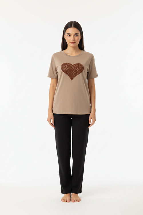Caramel Heart Nightwear T-Shirt With Pajama