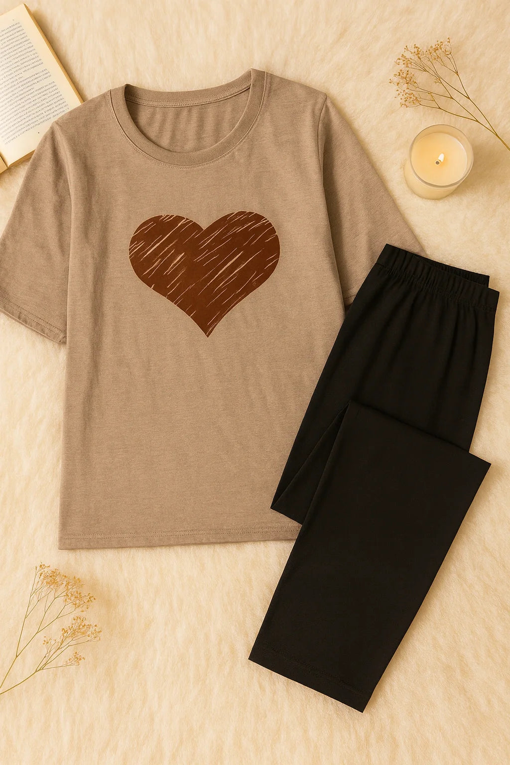 Caramel Heart Nightwear T-Shirt With Pajama