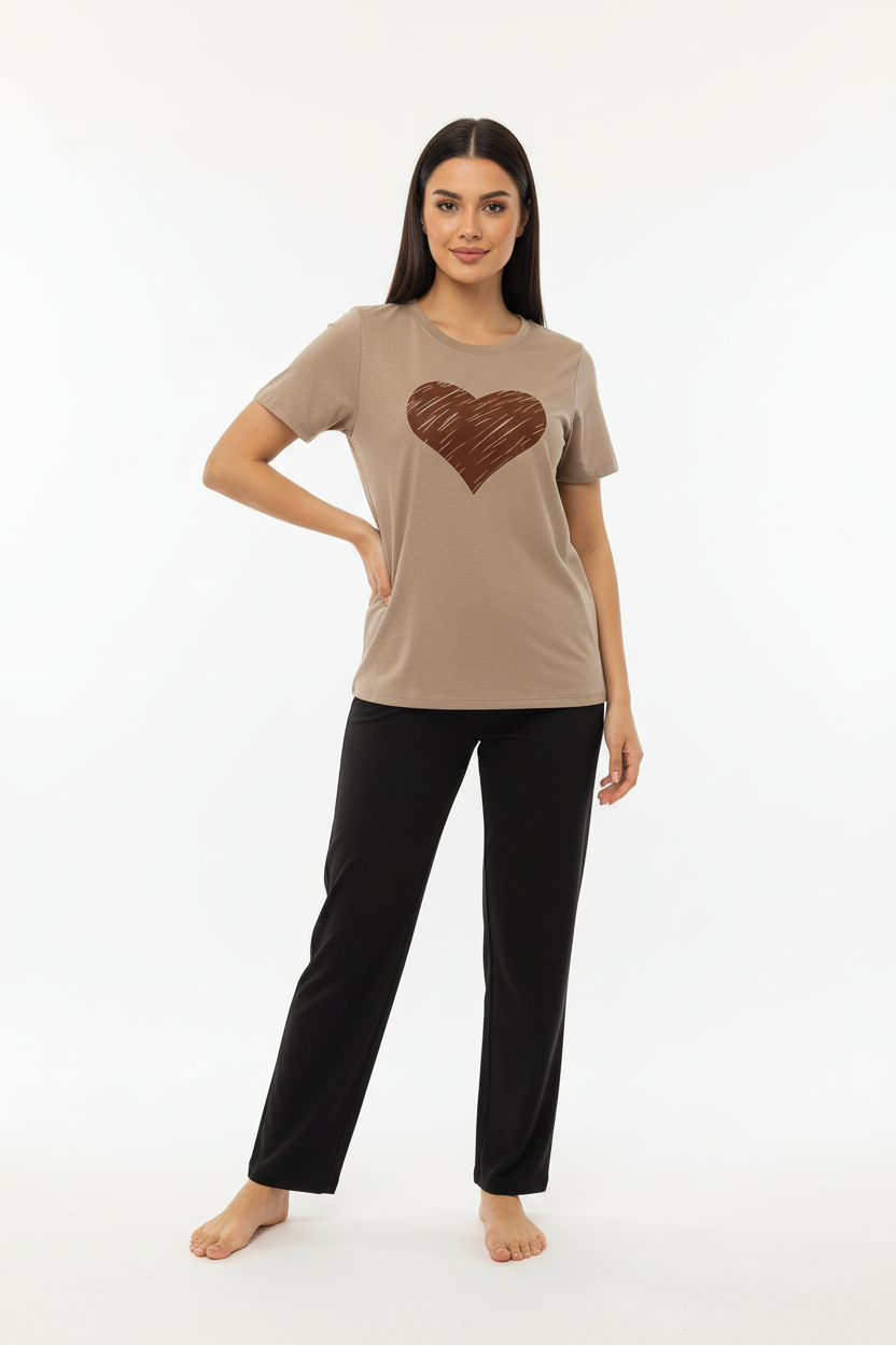 Caramel Heart Nightwear T-Shirt With Pajama