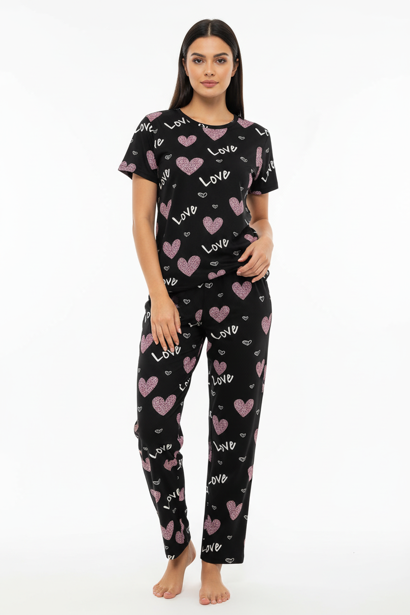 Black Love Heart T-Shirt With Pajama