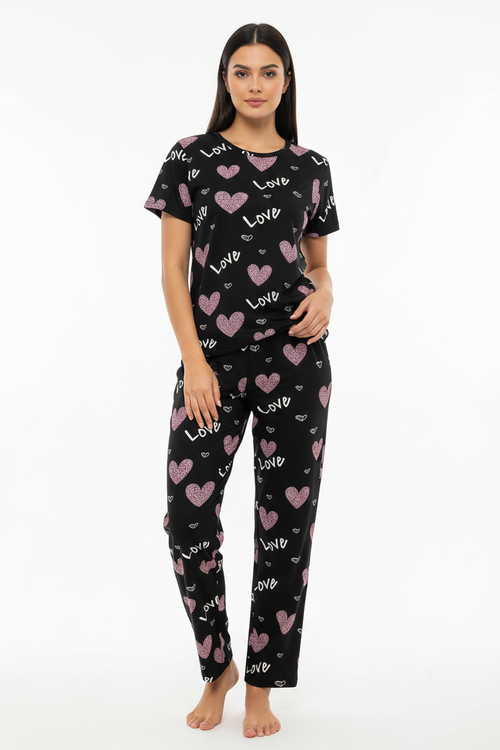 Black Love Heart T-Shirt With Pajama