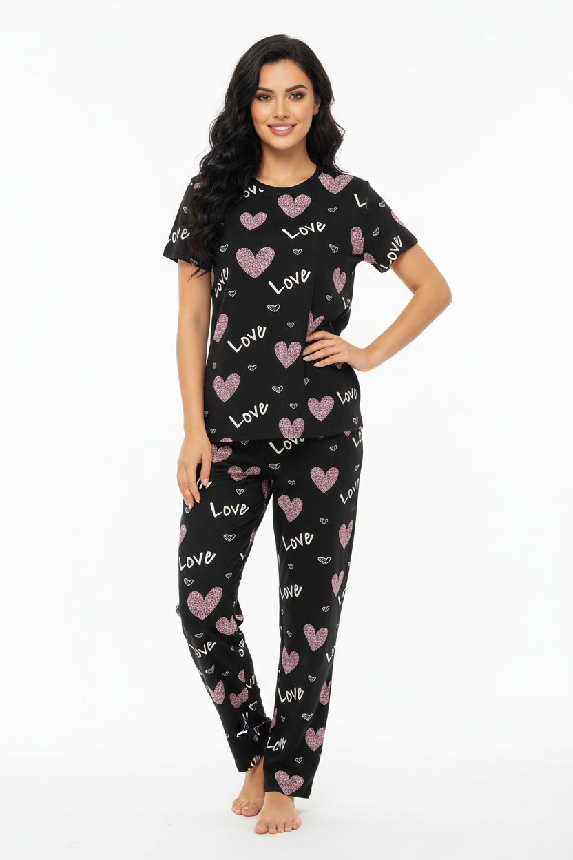 Black Love Heart T-Shirt With Pajama