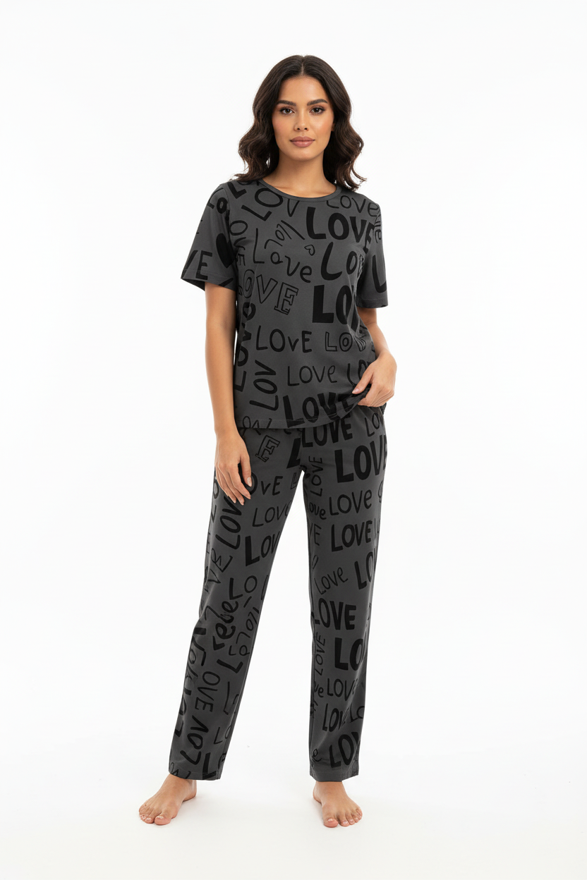 Gray love printed shirt and trouser