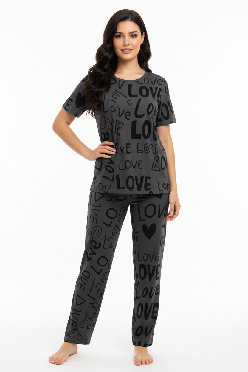 Gray love printed shirt and trouser