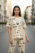 White Love Printed Shirt With Pajama