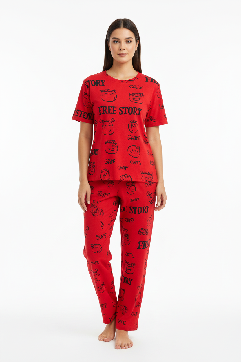 Red Dream Story T-Shirt With Pajama