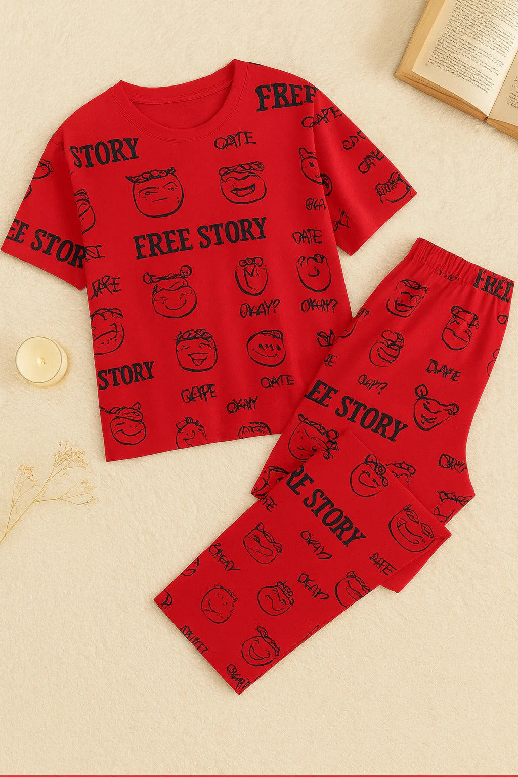 Red Dream Story T-Shirt With Pajama