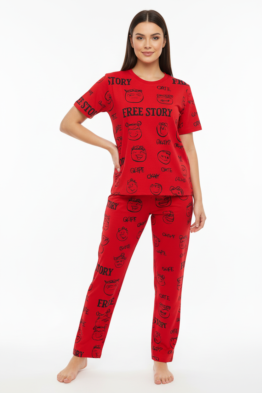 Red Dream Story T-Shirt With Pajama