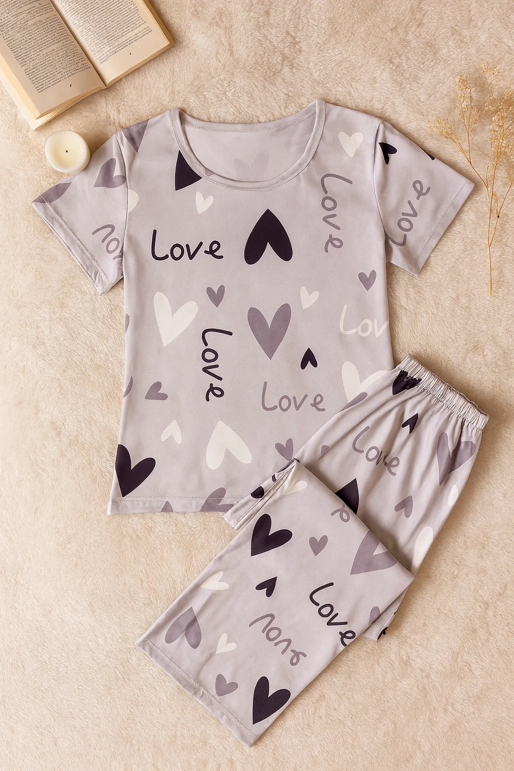 Purplish Love Glow  T-Shirt With Pajama