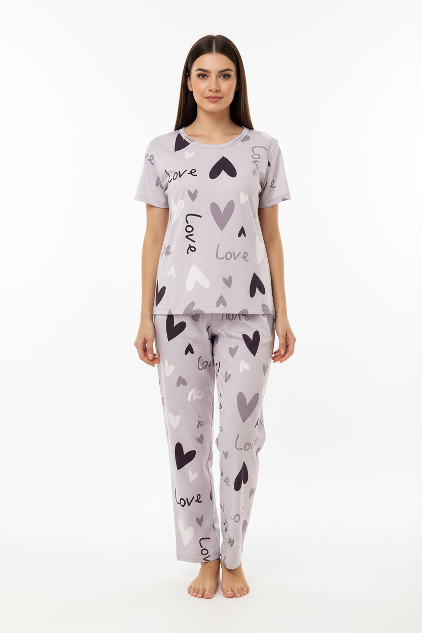 Purplish Love Glow  T-Shirt With Pajama