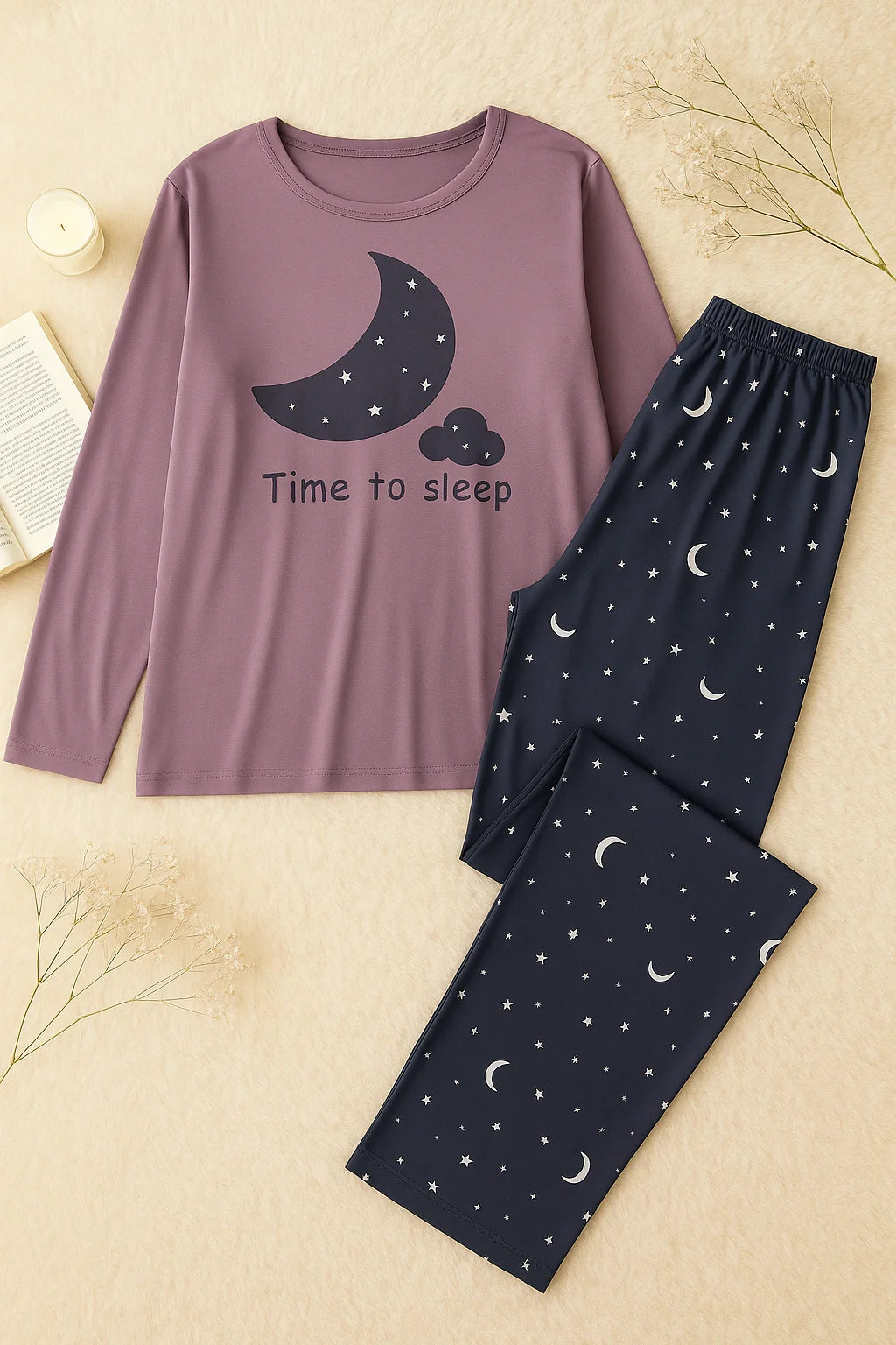 Purple Time to Sleep T-Shirt With Pajama