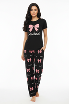 Black Bowknot T-Shirt With Pajama