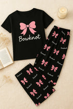 Black Bowknot T-Shirt With Pajama