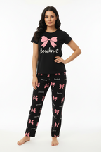 Black Bowknot T-Shirt With Pajama