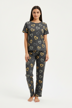 Multi Color Hearts on Gray Nightwear T-Shirt With Pajama