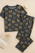 Multi Color Hearts on Gray Nightwear T-Shirt With Pajama