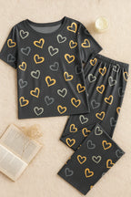 Multi Color Hearts on Gray Nightwear T-Shirt With Pajama