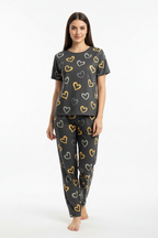 Multi Color Hearts on Gray Nightwear T-Shirt With Pajama