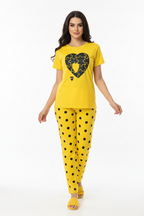 Yellow Puzzle Heart T-Shirt With Pajama