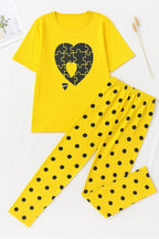 Yellow Puzzle Heart T-Shirt With Pajama