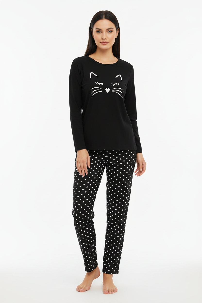 Black Meow T-shirt With Pajama