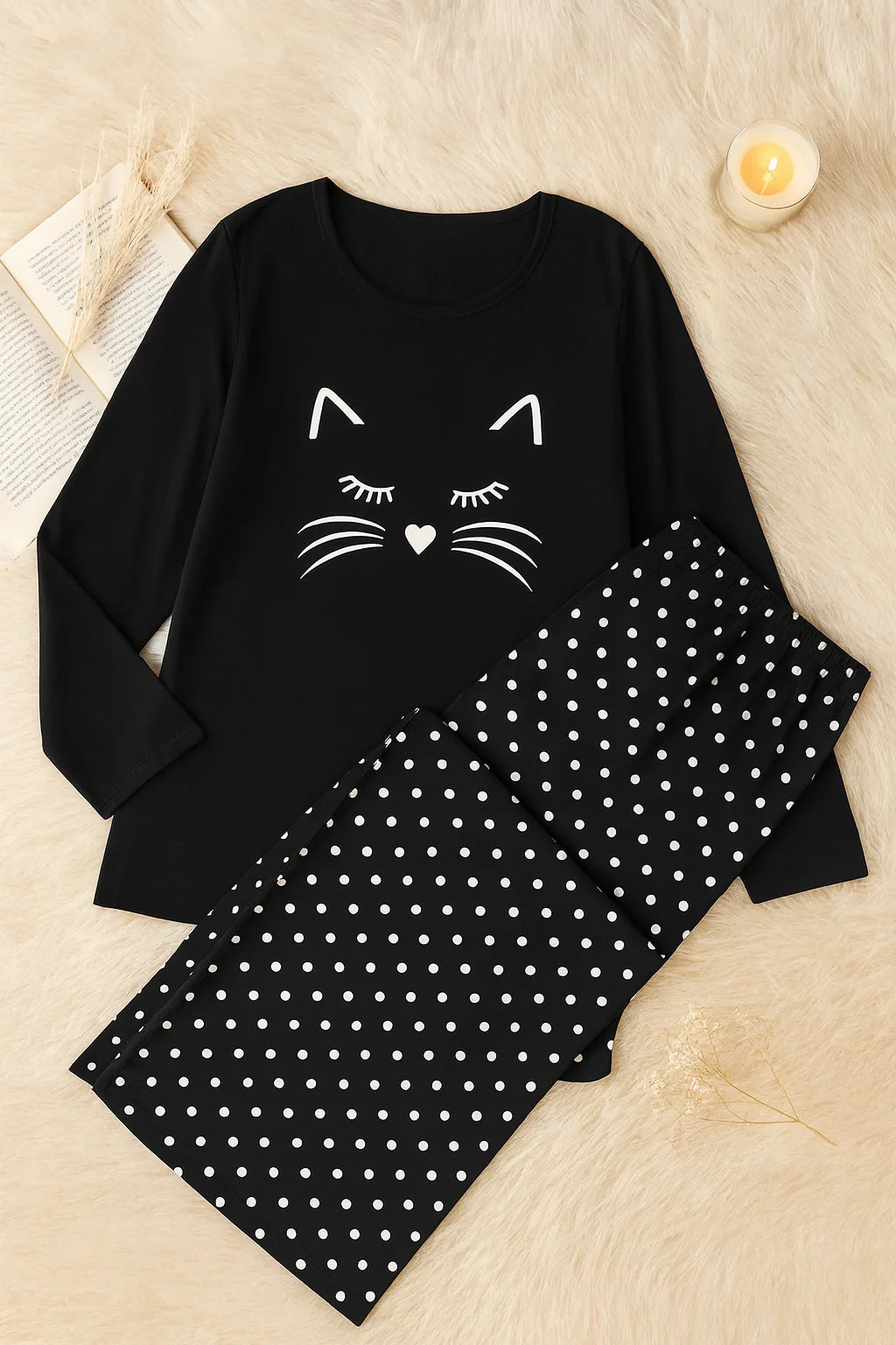 Black Meow T-shirt With Pajama